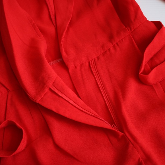 Bright Red V Neck Belted Jumpsuit - Picture 7 of 8